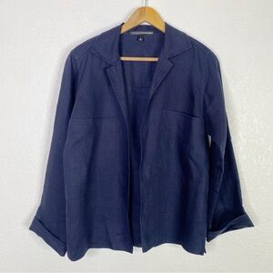 Vintage Linda Allard Ellen Tracy Navy Blue Linen Blazer Jacket